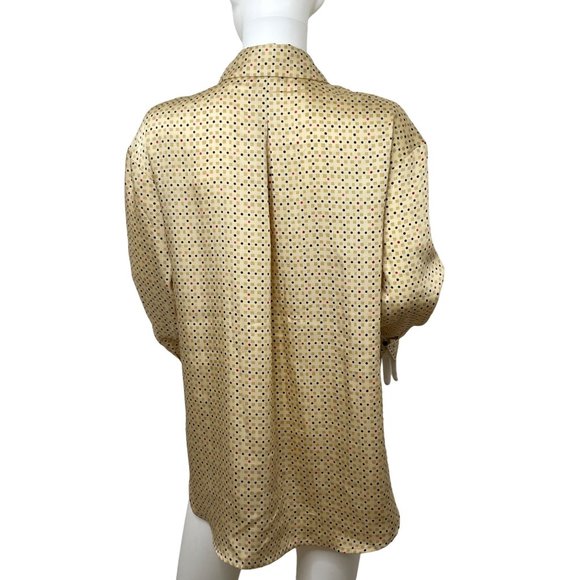 0649A- Philosophy Women’s Button Down Shirt Point Collar S Gold Black Red Dots - Picture 3 of 12